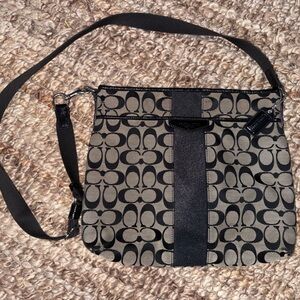 Vintage Coach Black and Tan Signature Tote